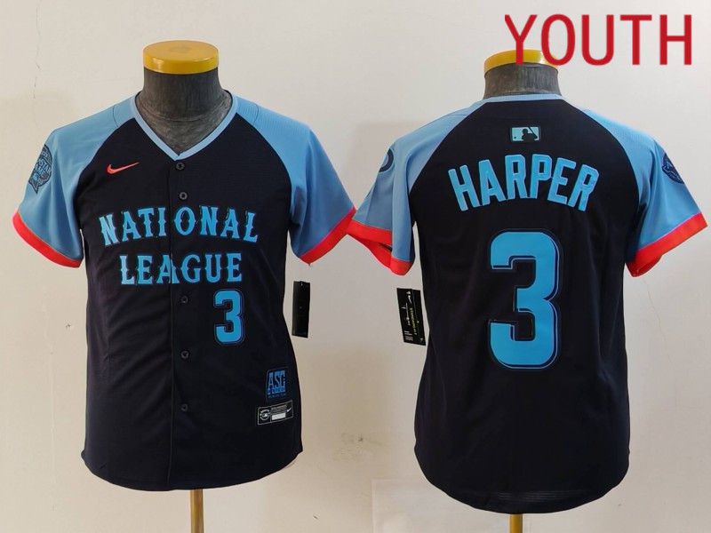 Youth Philadelphia Phillies #3 Harper Blue All star 2024 Nike MLB Jersey style 4